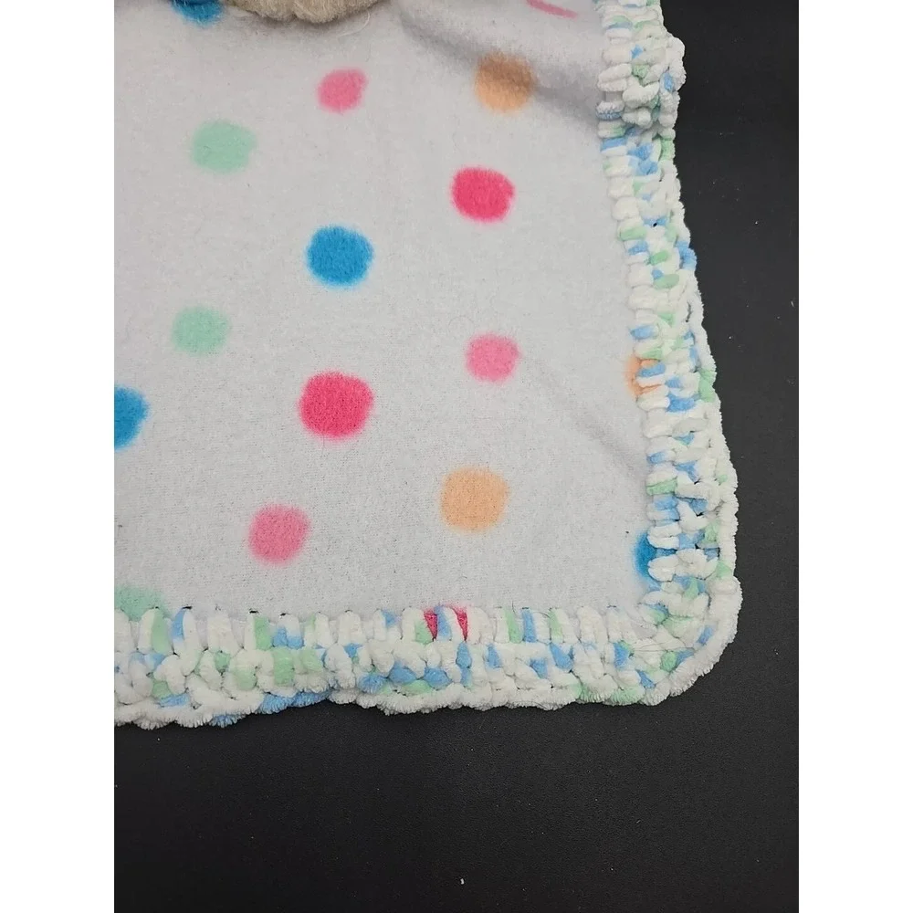 Baby Pastel Crochet Edge Bunny Lovey Blanket‎ Color Block Polka Dot Rabbit